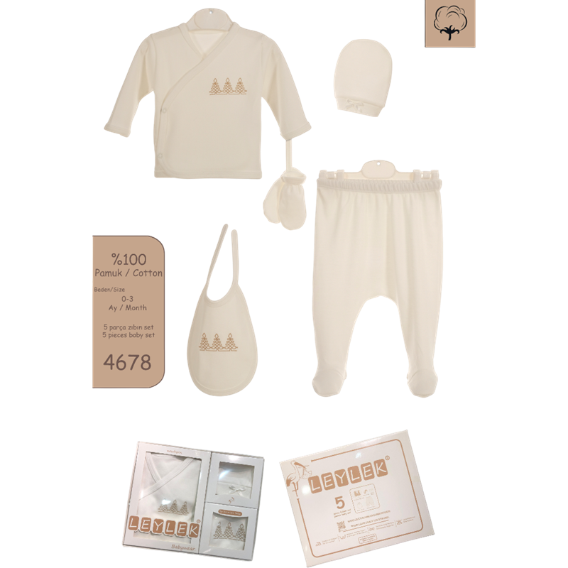 L-4677 toptan beş parçalı yenidoğan hastane çıkışı hediye setleri