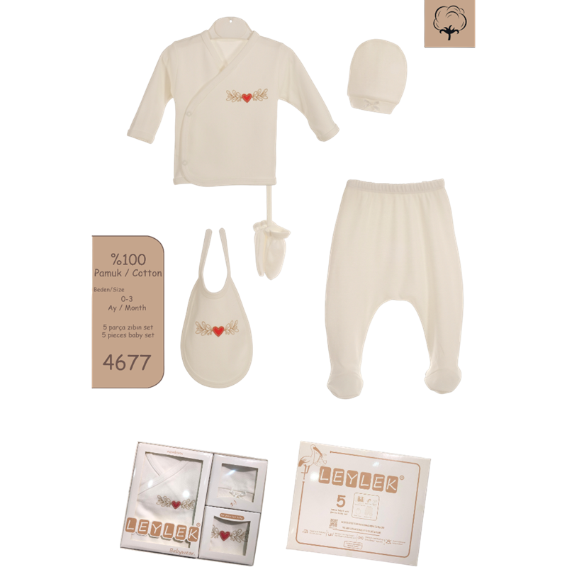 L-4677 toptan beş parçalı yenidoğan hastane çıkışı hediye setleri