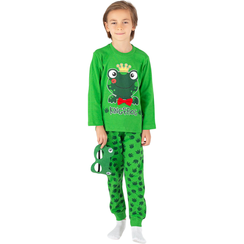 7095 toptan 7/10 yaş için erkek çocuk mevsimlik kurbağa baskılı pijamaları 