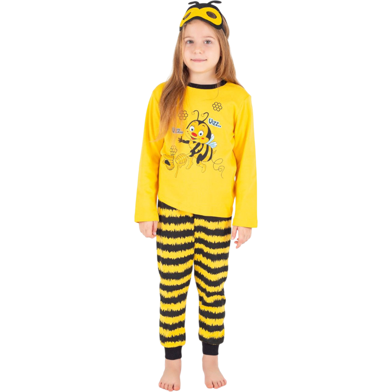 7100 toptan 7/10 yaş kız çocuklar için arı baskılı mevsimlik pijamalar