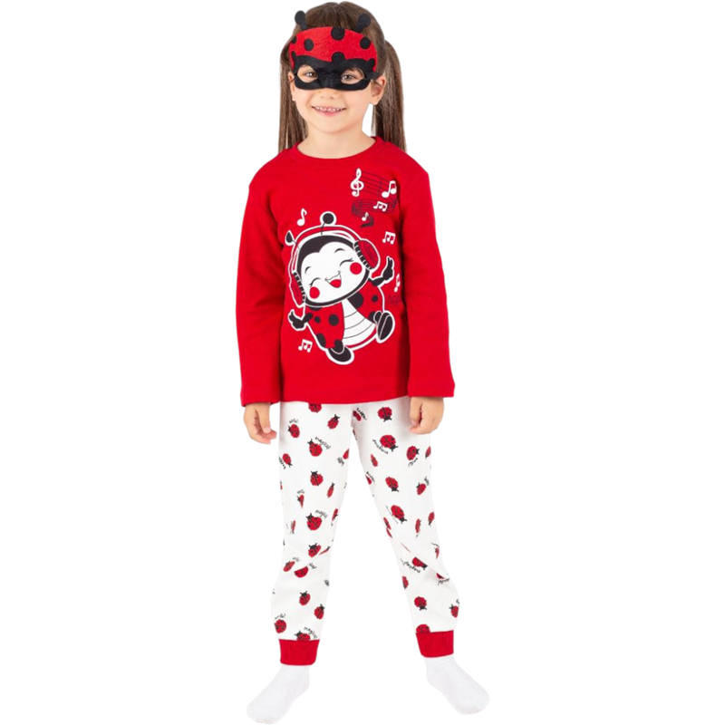 3085 toptan 3/6 yaş kız çocuklar için uğur böceği baskılı pijama takımları