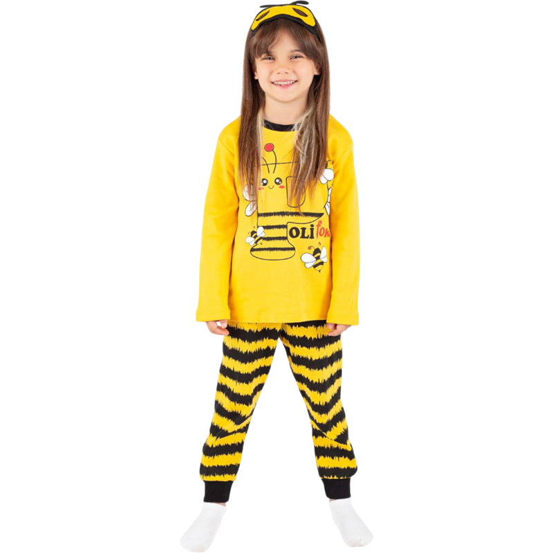 3080 toptan 3/6 yaş kız çocuklar için arı baskılı mevsimlik pijamalar