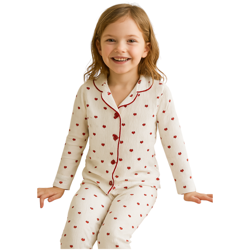 4014 toptan 1-2-3 yaş arası kız çocuklar için düğmeli mevsimlik pijamalar