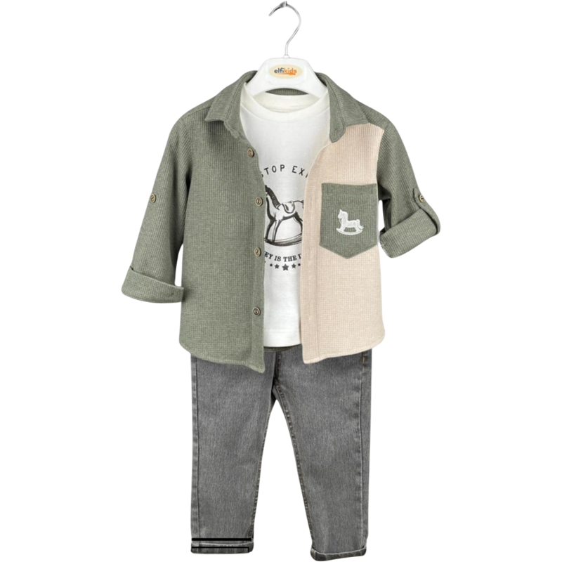 2015 toptan 1/4 yaş erkek çocuklar için kot pantolonlu üçlü takım