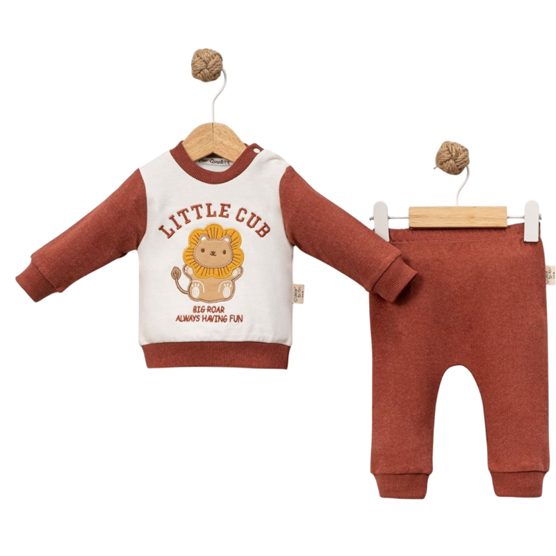 7024 toptan 6/18 ay erkek bebekler için minik aslan baskılı mevsimlik iki parçalı takım elbise