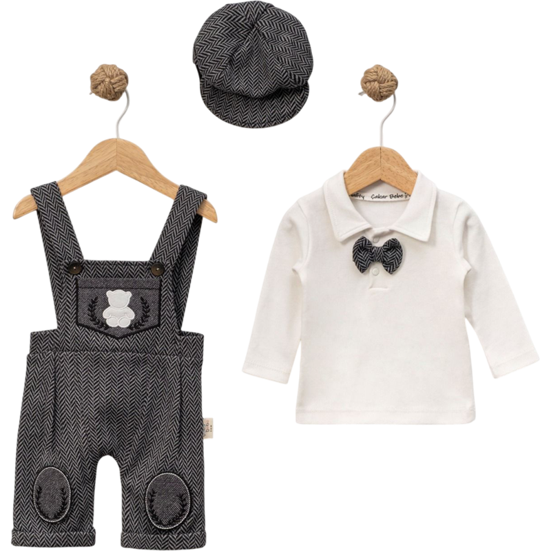 7016 toptan 6/18 aylık bebekler için şapkalı üç parçalı bebek takımları