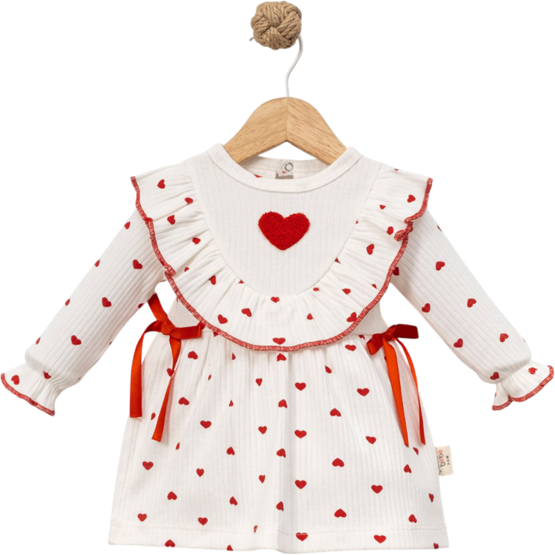 8053 toptan 6/18 aylık kız bebekler için kalp desenli mevsimlik elbiseler