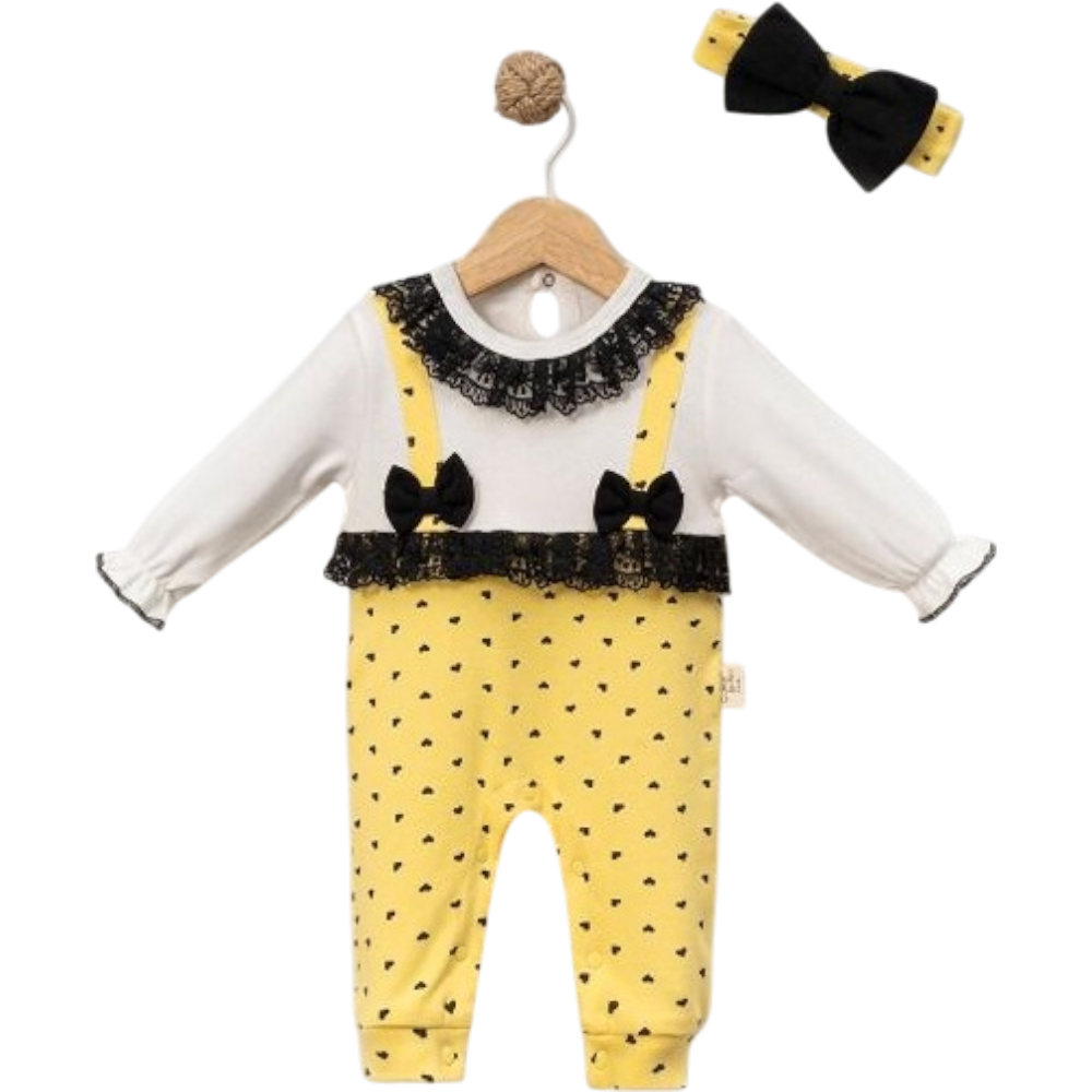 8058 toptan 6/18 aylık kız bebekler için siyah dantelli mevsimlik tulum