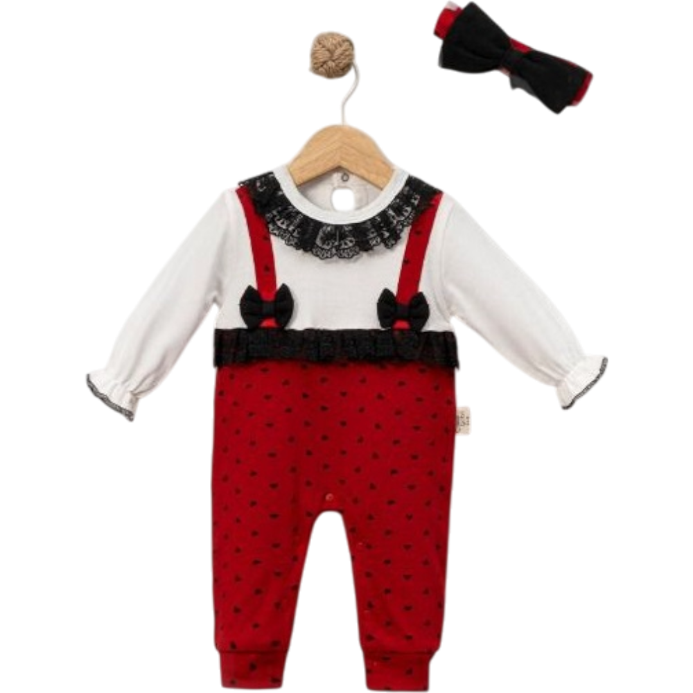 8058 toptan 6/18 aylık kız bebekler için siyah dantelli mevsimlik tulum