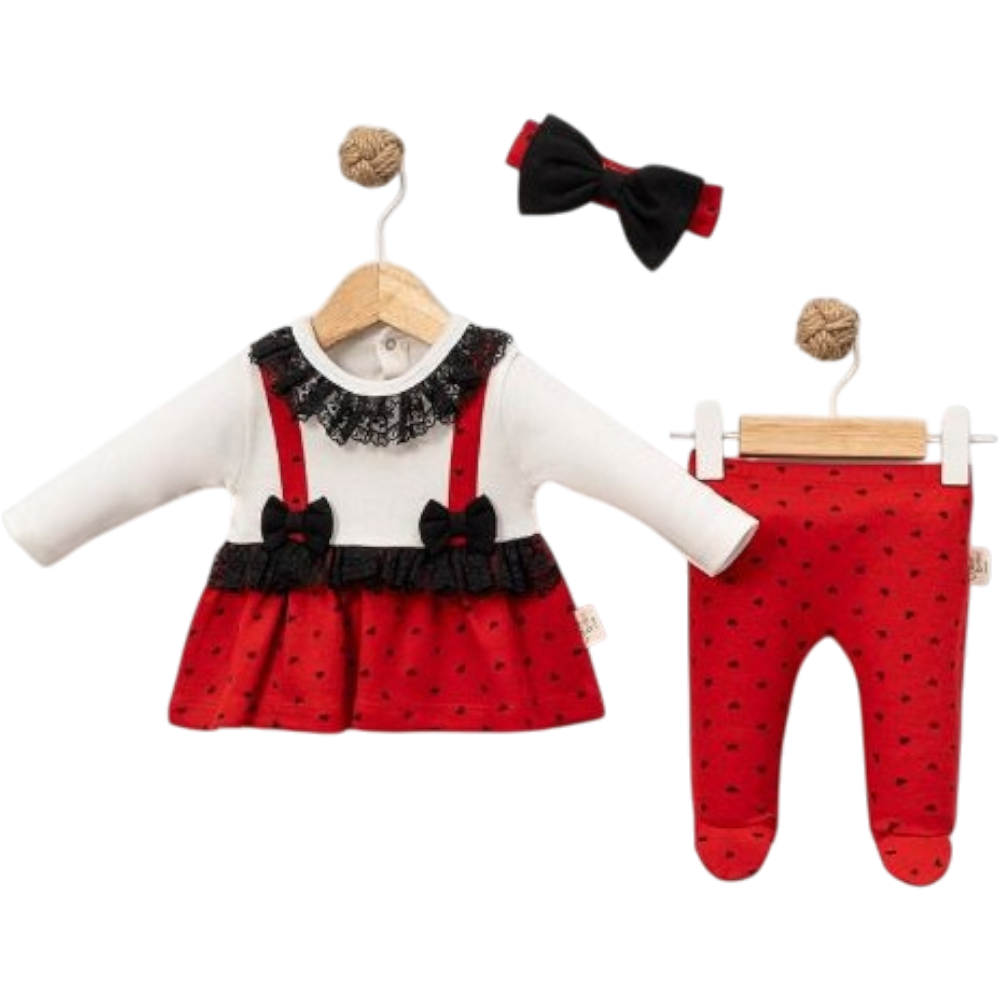 8059 toptan 3-6 aylık kız bebekler siyah dantelli için ikili takım elbise