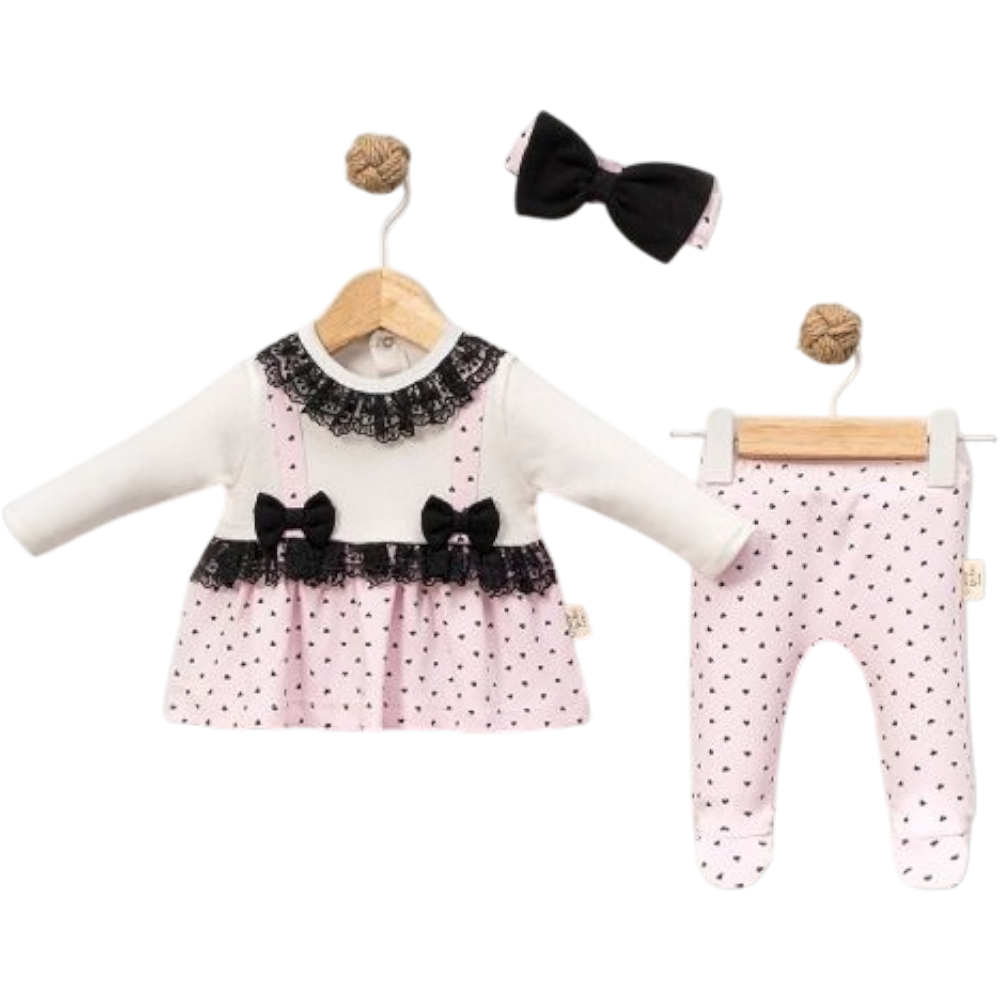 8059 toptan 3-6 aylık kız bebekler siyah dantelli için ikili takım elbise