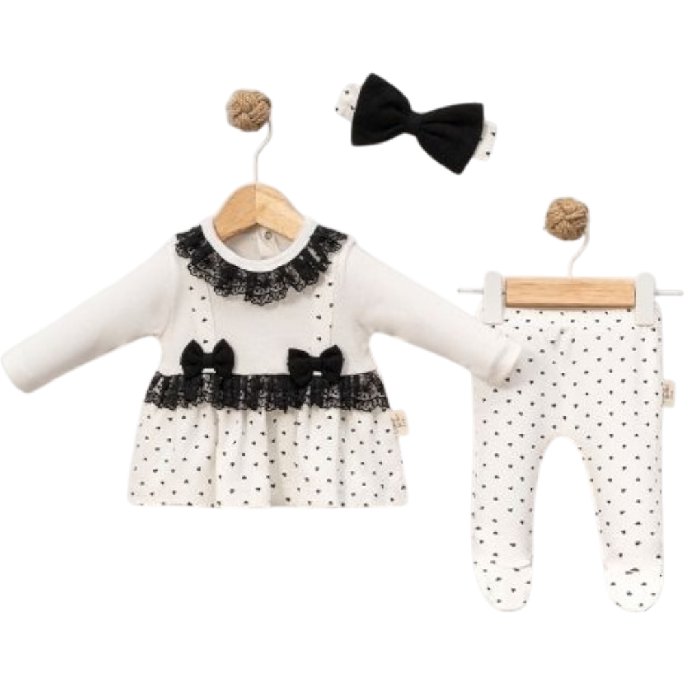 8059 toptan 3-6 aylık kız bebekler siyah dantelli için ikili takım elbise