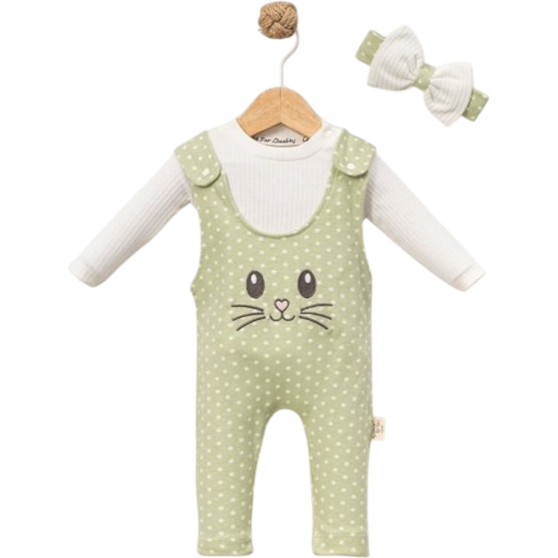 8024 toptan 3/12 aylık erkek bebekler için tavşan nakışlı salopet