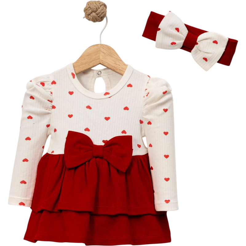 8009 toptan 6/18 aylık kız bebekler için kalp desenli mevsimlik elbiseler 
