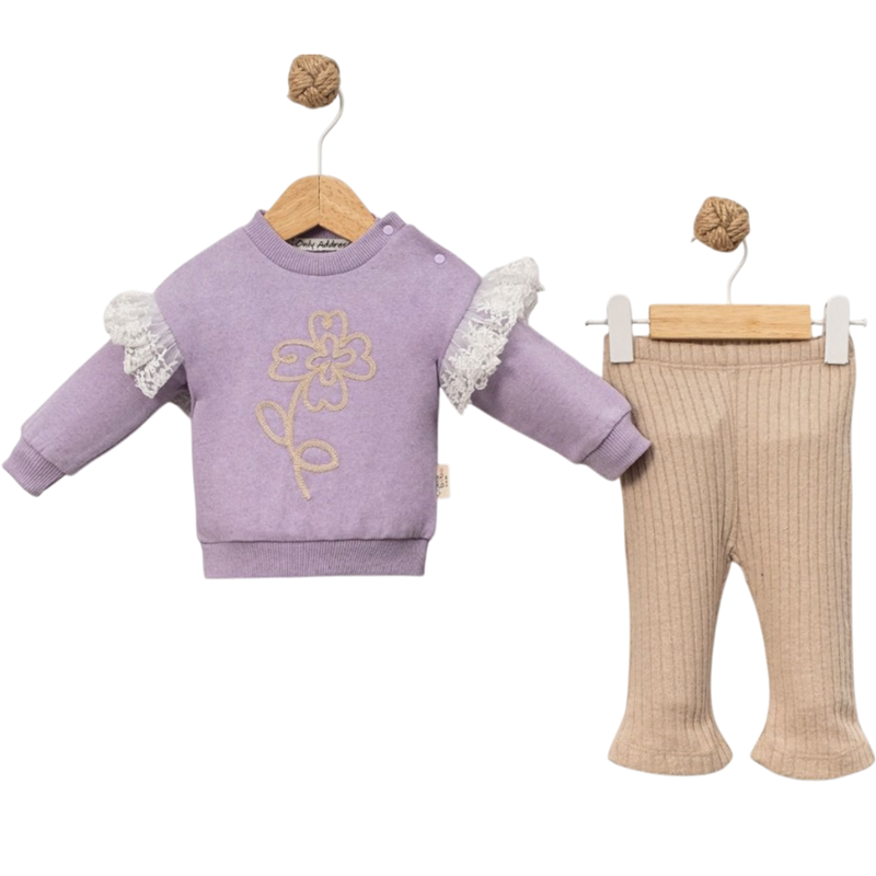 8013 toptan 6/18 ay boyunca kız bebekler için mevsimlik gül nakışlı ikili takım elbise