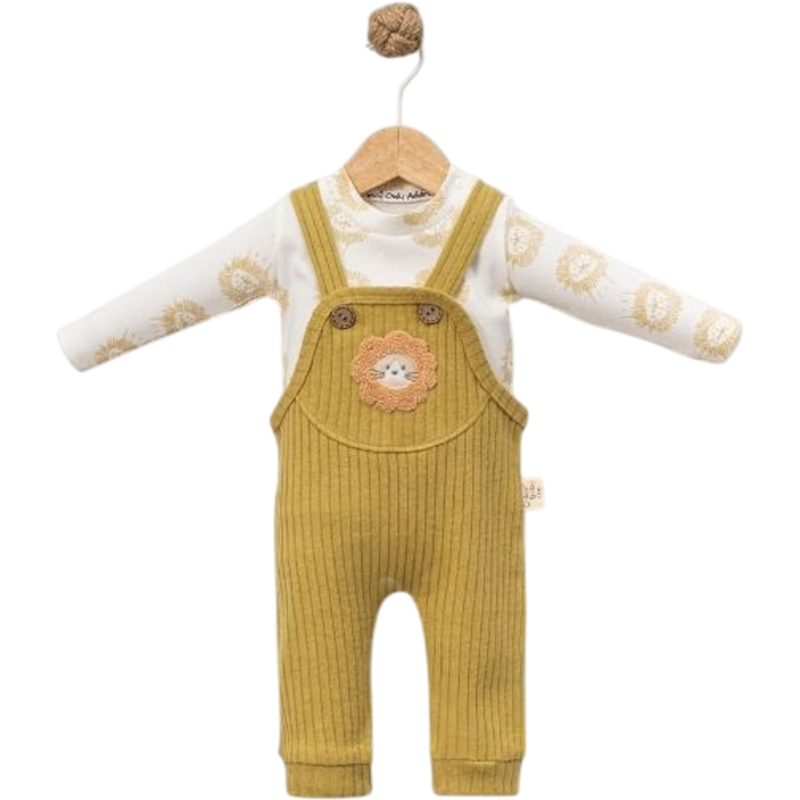 7028 toptan 6/18 aylık erkek bebekler için aslan nakışlı salopet