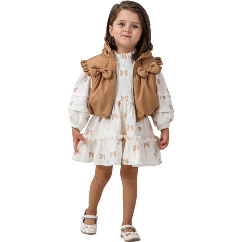 26311 toptan 9-24 ay kız çocuklar için yelekli mevsimlik elbiseler