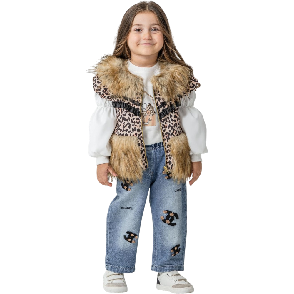 26321 wholesale children's spring-autumn three-piece suits with a vest for girls aged 2-5
