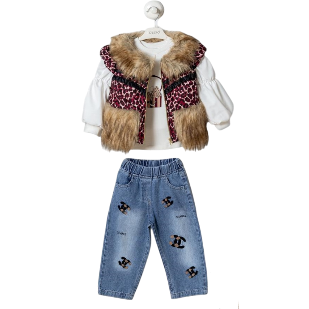 26321 wholesale children's spring-autumn three-piece suits with a vest for girls aged 2-5