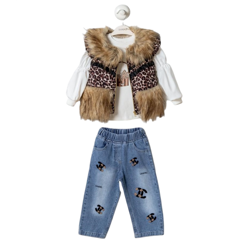 26321 wholesale children's spring-autumn three-piece suits with a vest for girls aged 2-5