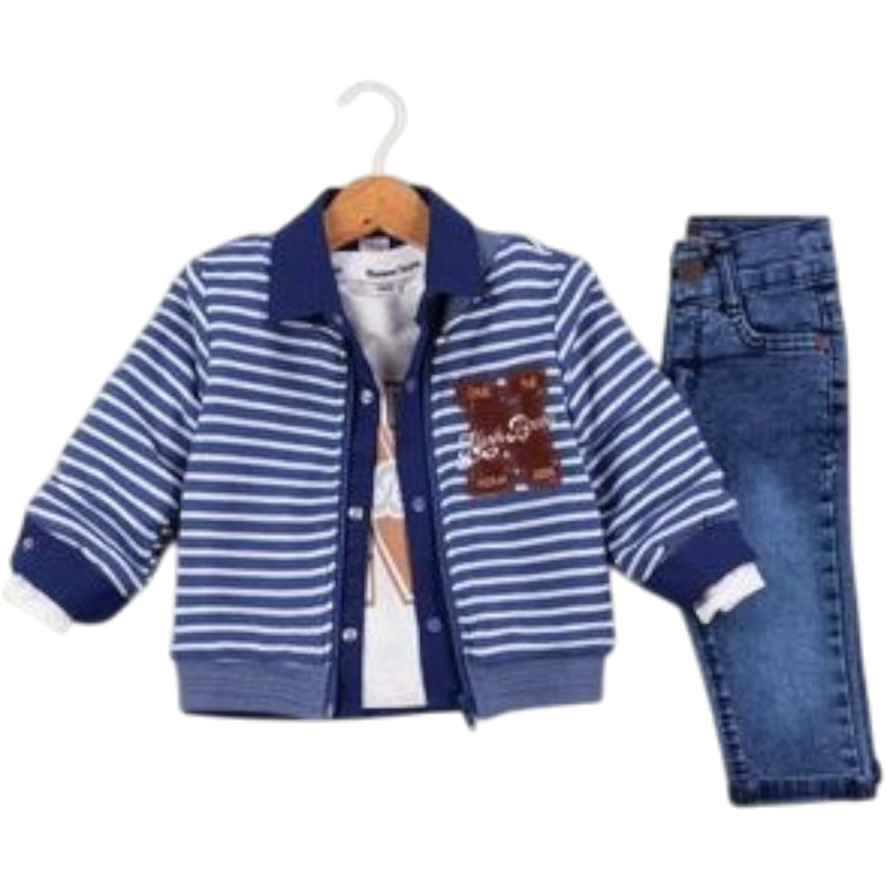 50673 toptan 9/24 aylık bebekler için kot pantolonlu 4 parçalı çocuk mevsimlik takım elbise