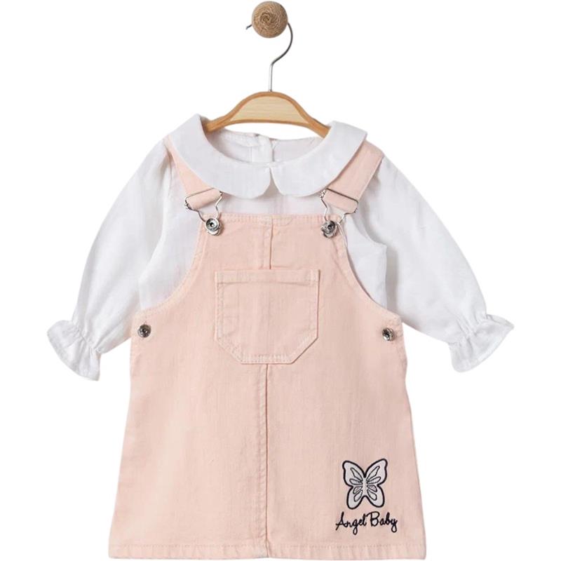 6066 toptan 9/24 aylık kız çocuklar için kelebek nakışlı jile badiden oluşan ikili takım