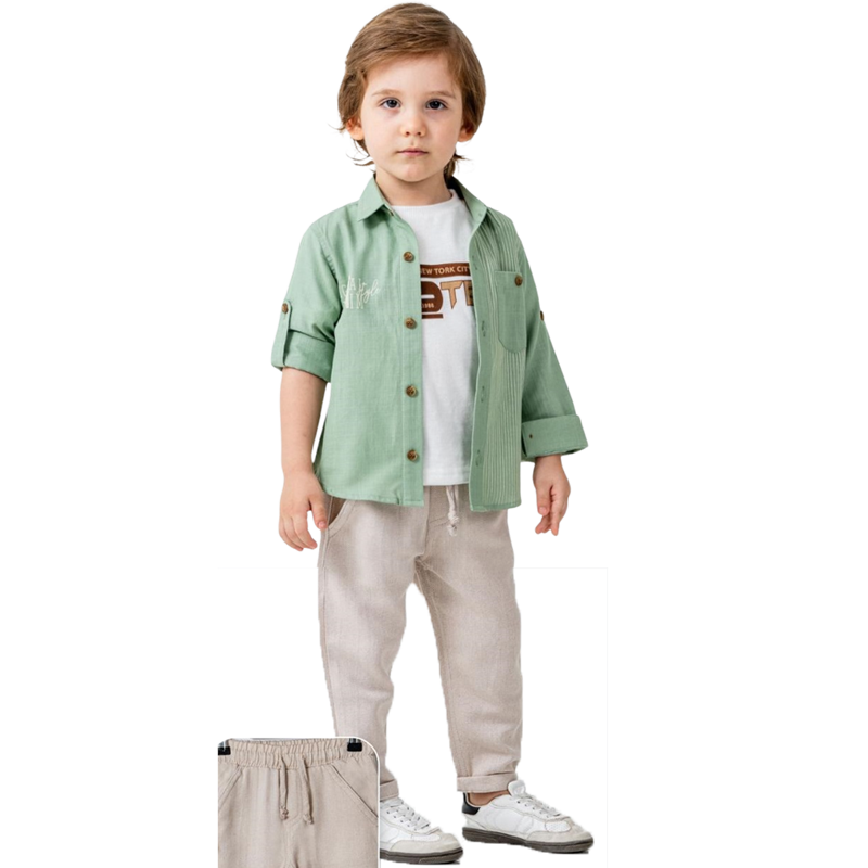 7211 toptan 1/4 yaş erkek çocuklar için gömlekli, tişörtlü, kot pantolonlu mevsimlik üçlü takımlar