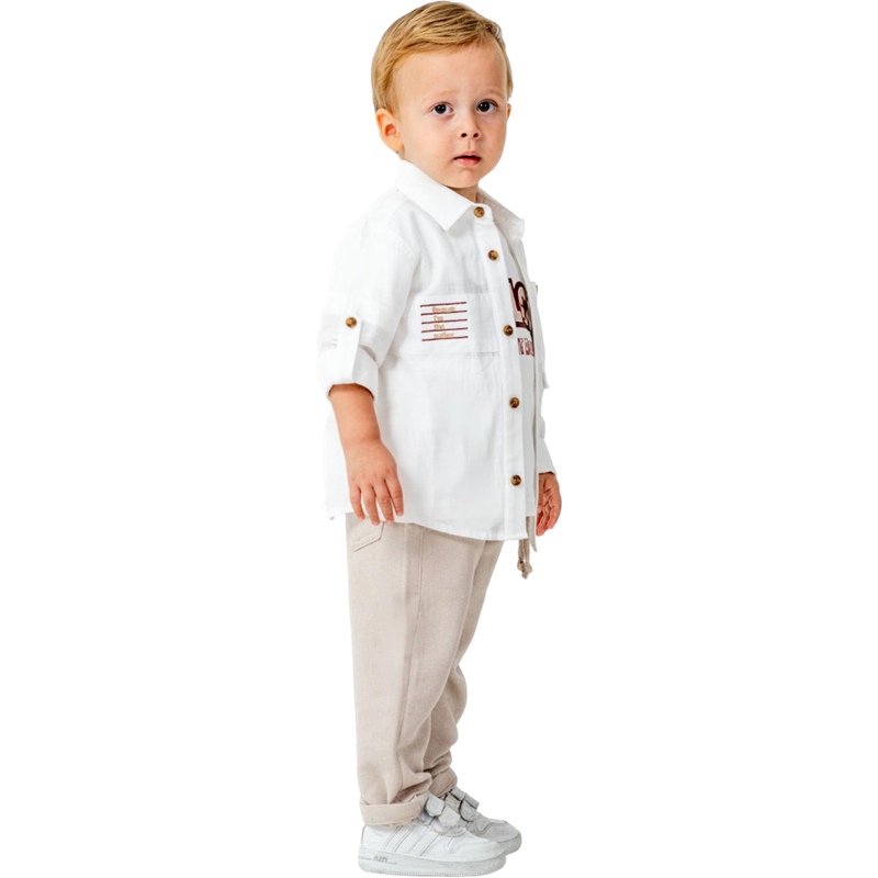 7213 toptan 1/4 yaş erkek çocuklar için gömlekli, tişörtlü, pantolunlu mevsimlik üçlü takımlar