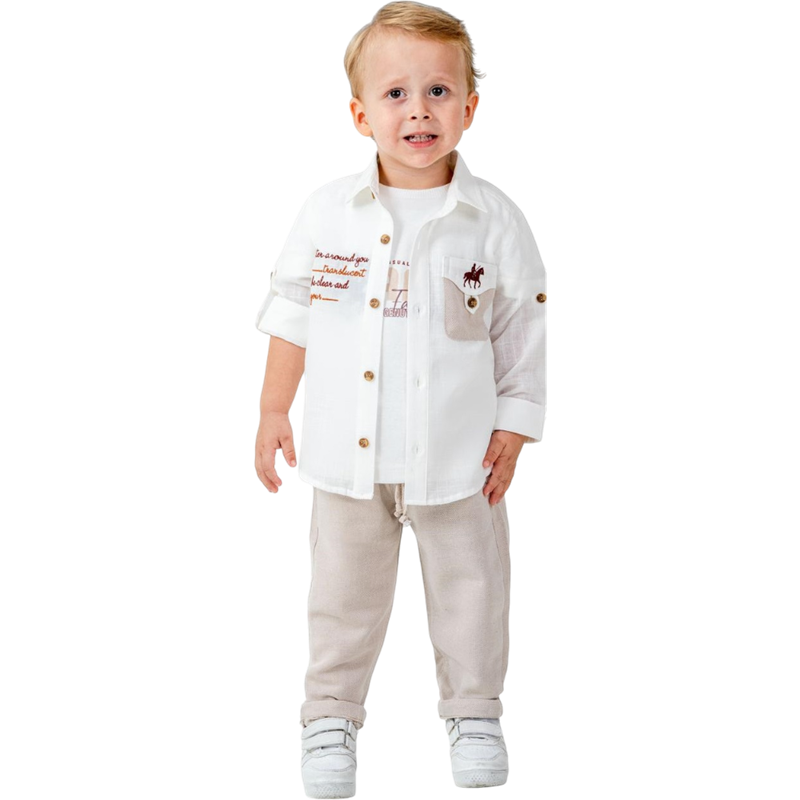 7214  toptan 1/4 yaş erkek çocuklar için gömlekli, tişörtlü, pantolonlu mevsimlik üçlü takımlar