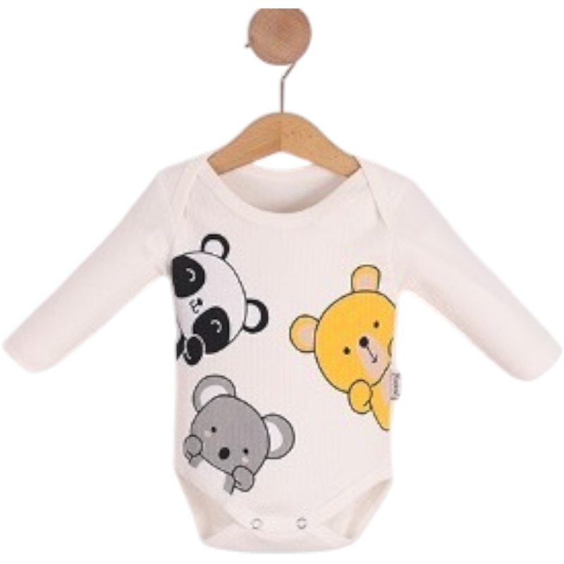 11866 toptan 3-6-9-12-18 ay bebekler için ayı baskılı çıtçıtlı mevsimlik bebek badi