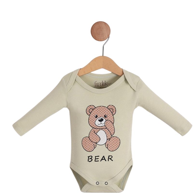 11864 toptan 3-6-9-12-18 ay bebekler için ayı baskılı çıtçıtlı mevsimlik bebek badi