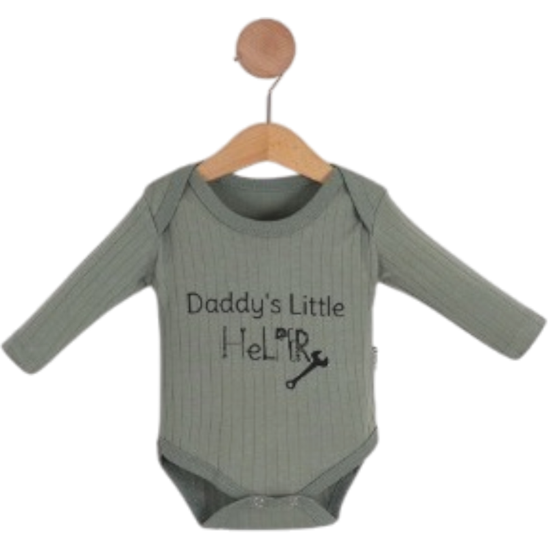 11898 toptan 3-6-9-12-18 aylık bebekler için mevsimlik DADDY"S LİTTLE baskılı çıtçıtlı body