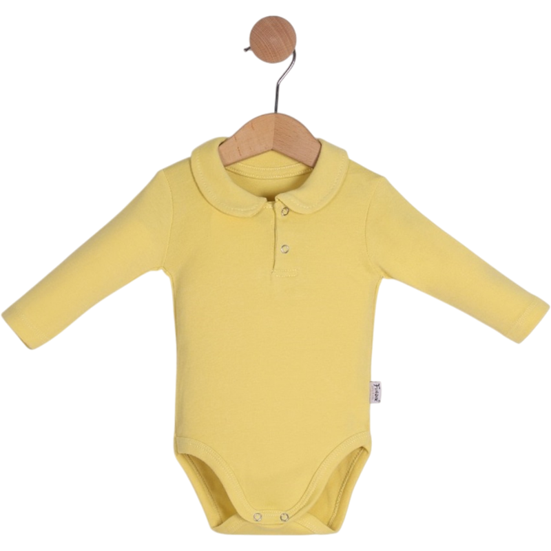 71114 toptan  3-6-9-12-18 aylık bebekler için yakalı mevsimlik düz renkli çıtçıtlı badi