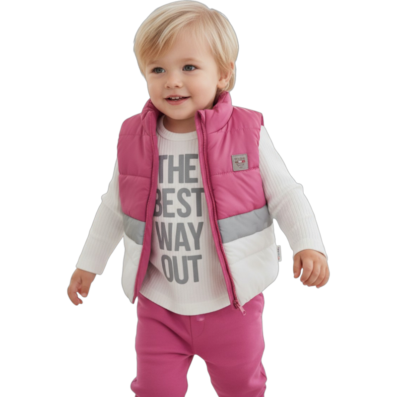 4154 toptan 9/24 ay kız çocuklar için kapüşonlu yelekli mevsimlik üç parçalı takım elbise