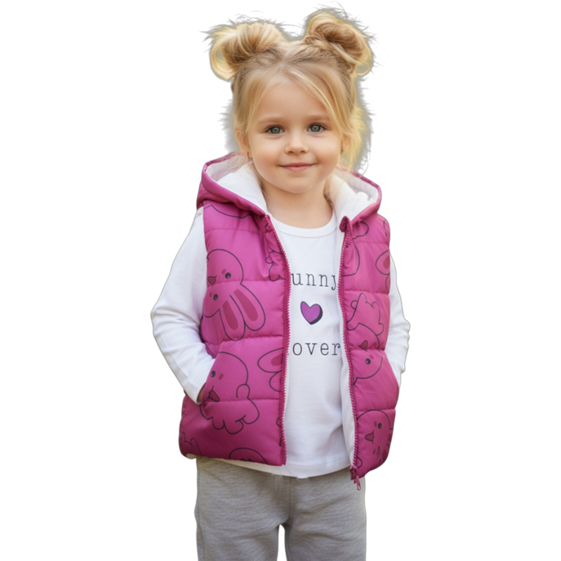 4155 toptan 9/24 ay kız çocuklar için kapüşonlu yelekli mevsimlik üç parçalı takım elbise