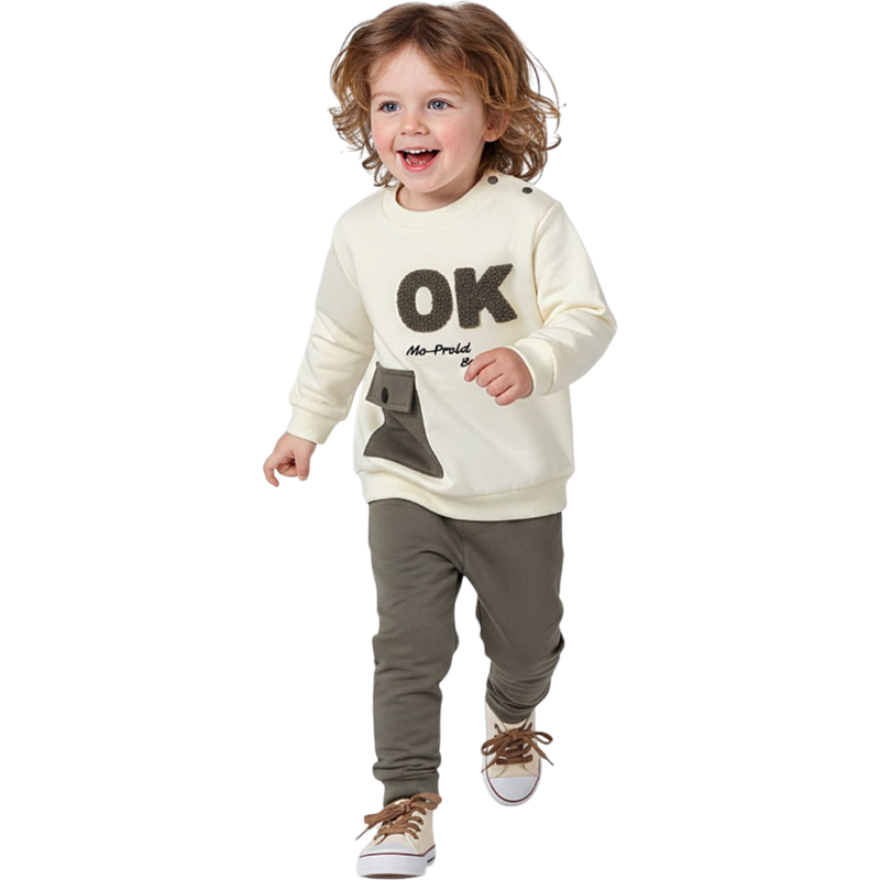 1322 toptan 6/24 ay bebekler için OK nakışlı ikili mevsimlik takım elbise