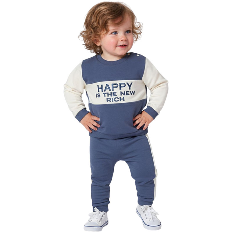 1327 toptan 6/24 ay bebekler için HAPPY nakışlı ikili mevsimlik takım elbise   