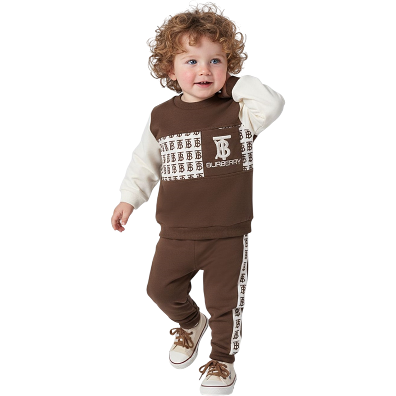 1332 toptan 6/24 ay bebekler için BURBERRY nakışlı ikili mevsimlik takım elbise  