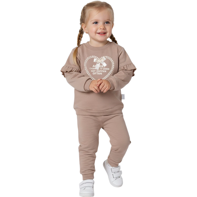 5231 toptan 6/24 aylık bebekler için kışlık kalpli dantelli iki parçalı çocuk takımları