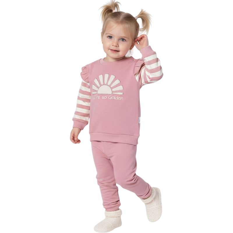 5235 toptan 6/24 aylık bebekler için güneş nakışlı kışlık iki parçalı takım elbise