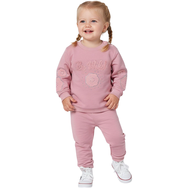 5233 toptan 6/24 aylık bebekler için kışlık  BE WILD nakışlı iki parçalı çocuk takımları