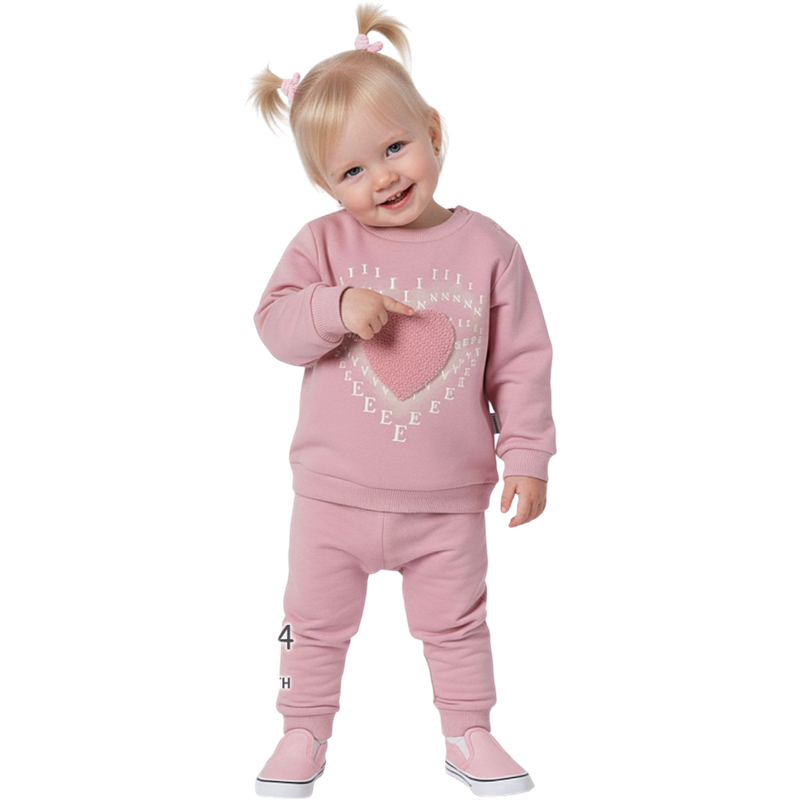 5234 toptan 6/24 aylık bebekler için kalp nakışlı kışlık ikili çocuk takımları