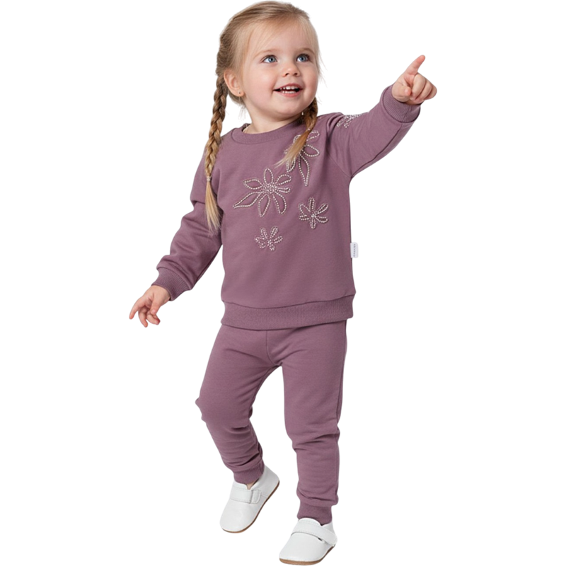 5235 toptan 6/24 aylık bebekler için çiçek nakışlı çocuk kışlık iki parçalı takım elbise