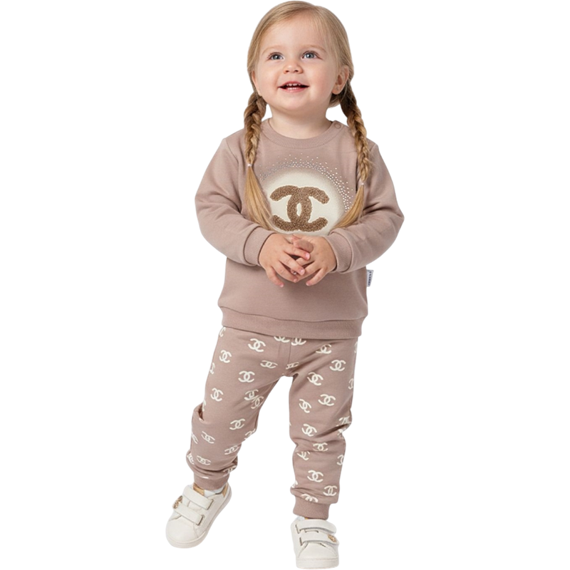 5236 toptan 6/24 aylık CHANEL baskılı mevsimlik ikili bebek takım