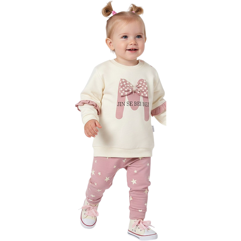 5241 toptan 6/24 aylık bebekler için M baskılı mevsimlik iki parçalı çocuk takımları