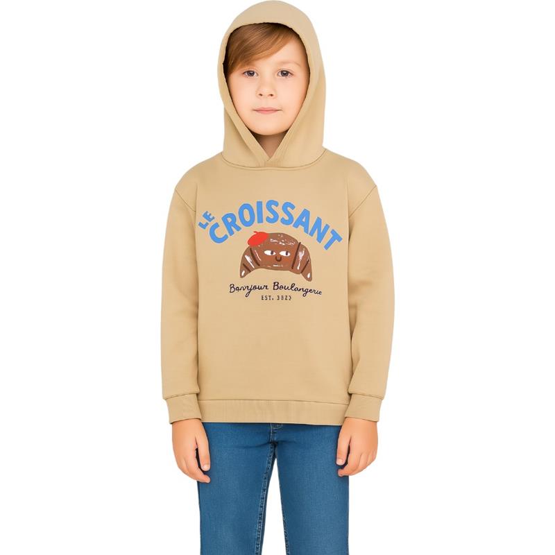 23036 toptan 10/13 yaş çocuklar için LE CROISSANT baskılı mevsimlik kapüşonlu sweatshirt