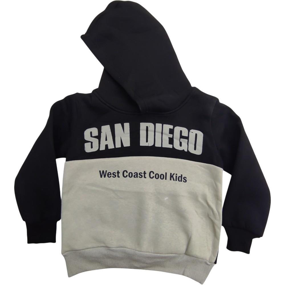 23037 wholesale children's winter hoodie with SAN DIEGO print for boys 6/9 years old