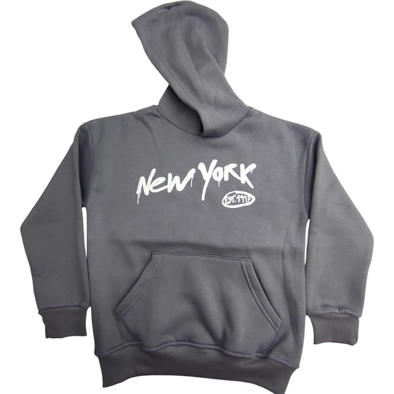 1322 toptan 9/14 yaş erkek çocuklar için NEW YORK baskılı kışlık kapüşonlu sweatshirt