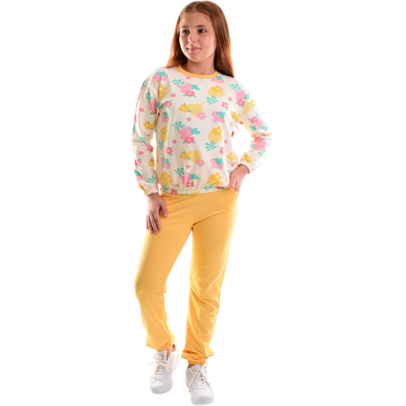 90331 toptan 5-8 yaş arası kız çocuklar için çiçek desenli eşofman takımları