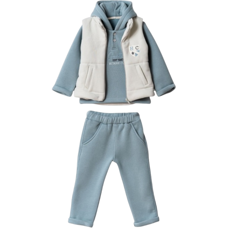 7055 toptan 2-3-4 yaş erkek çocuklar için yelekli mevsimlik üçlü takım elbise